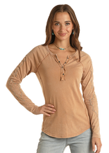 Load image into Gallery viewer, Panhandle Women&#39;s Brown Henley Long Sleeve T-Shirt
