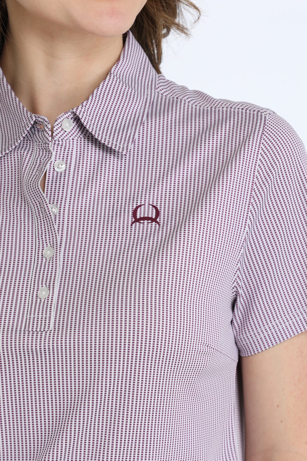 Cinch Women's Purple Dot Stripe Polo T-Shirt