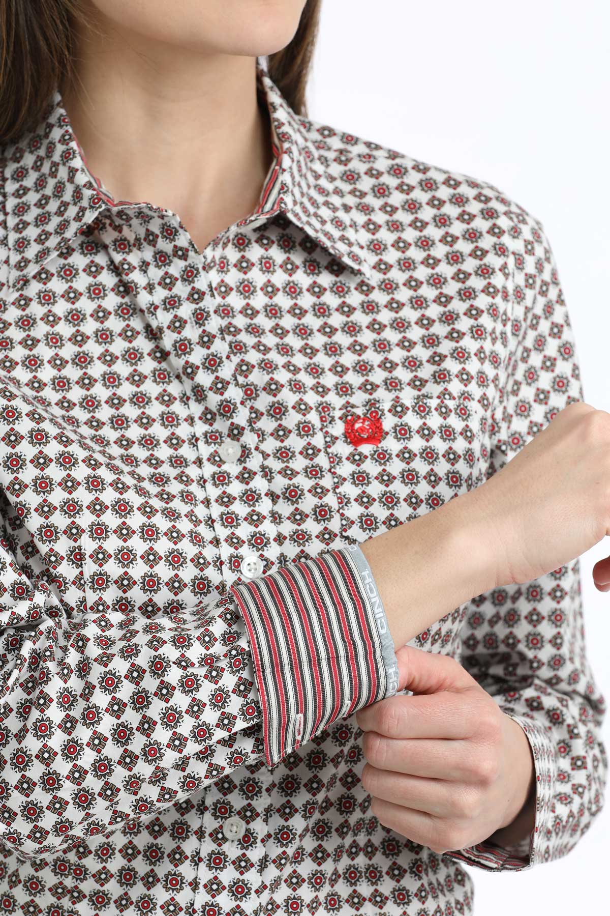 Cinch Women's White & Red Diamond Print Western Shirt