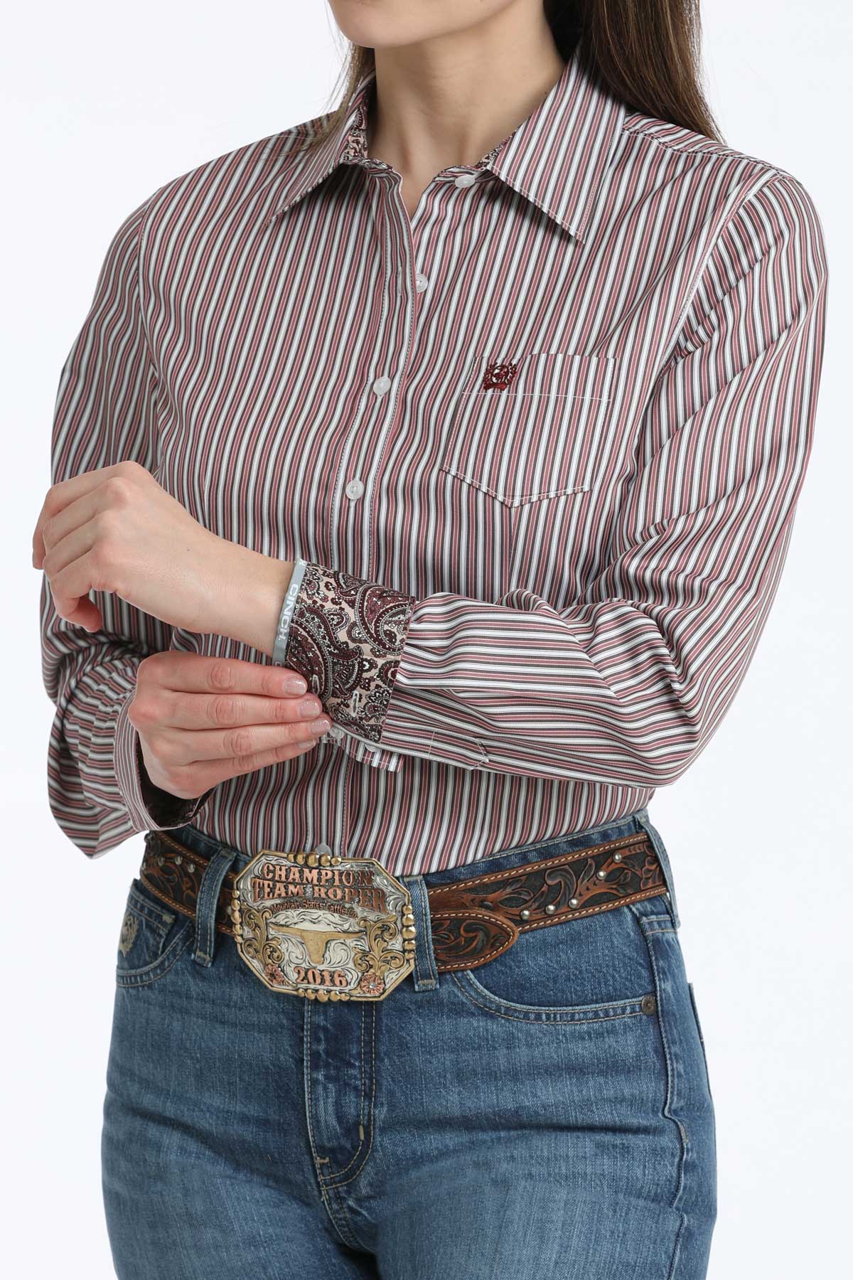 Cinch Women's Tencel Deco Rose Stripe Western Shirt