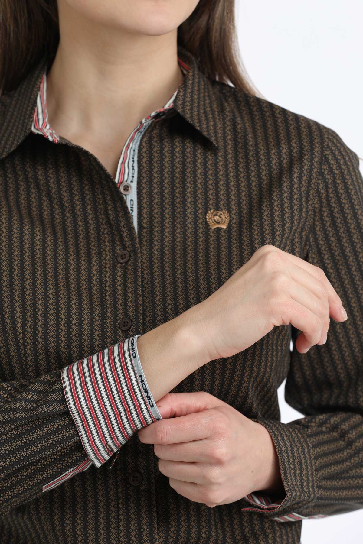Cinch Women's Brown Diamond Stripe Pattern Western Shirt