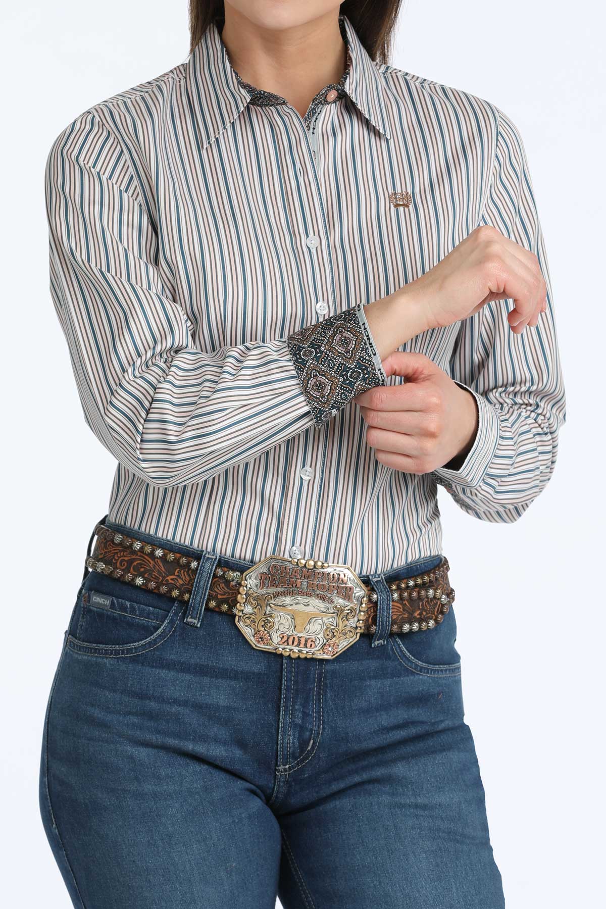Cinch Women's Tencel White & Toasted Coconut Western Shirt