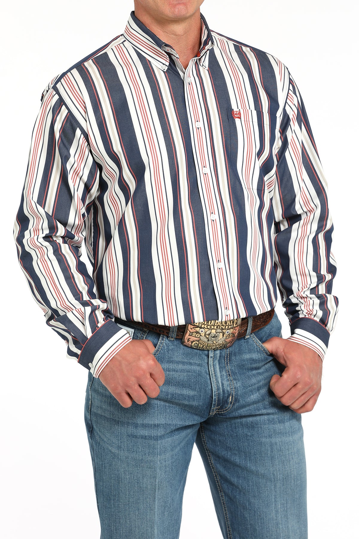 Cinch Men's Navy & Red Stripe Western Shirt