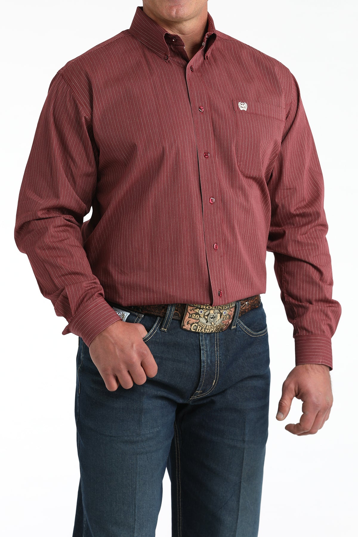 Cinch Men's Burgundy Dobby Stripe Western Shirt