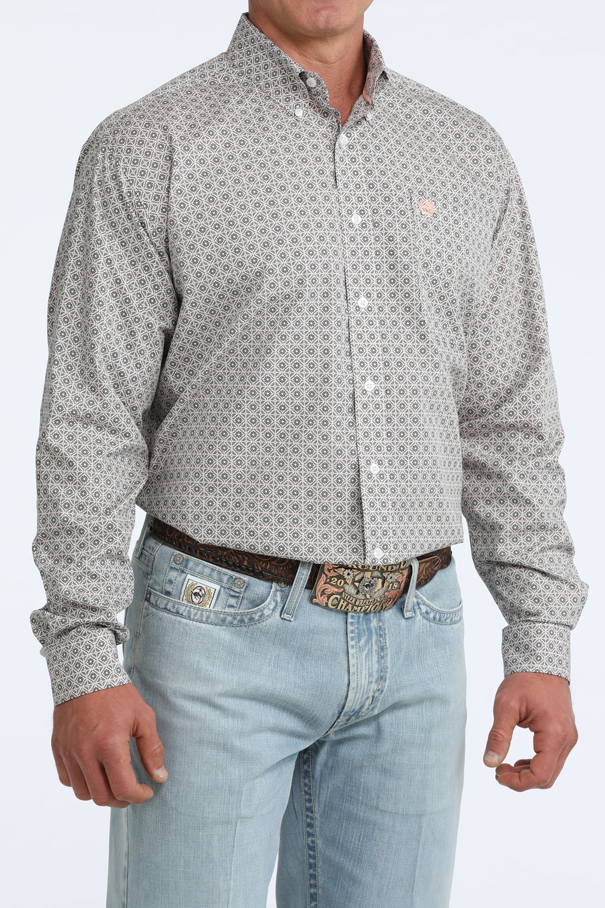 Cinch Men's Coral & Pond Diamond Print Western Shirt