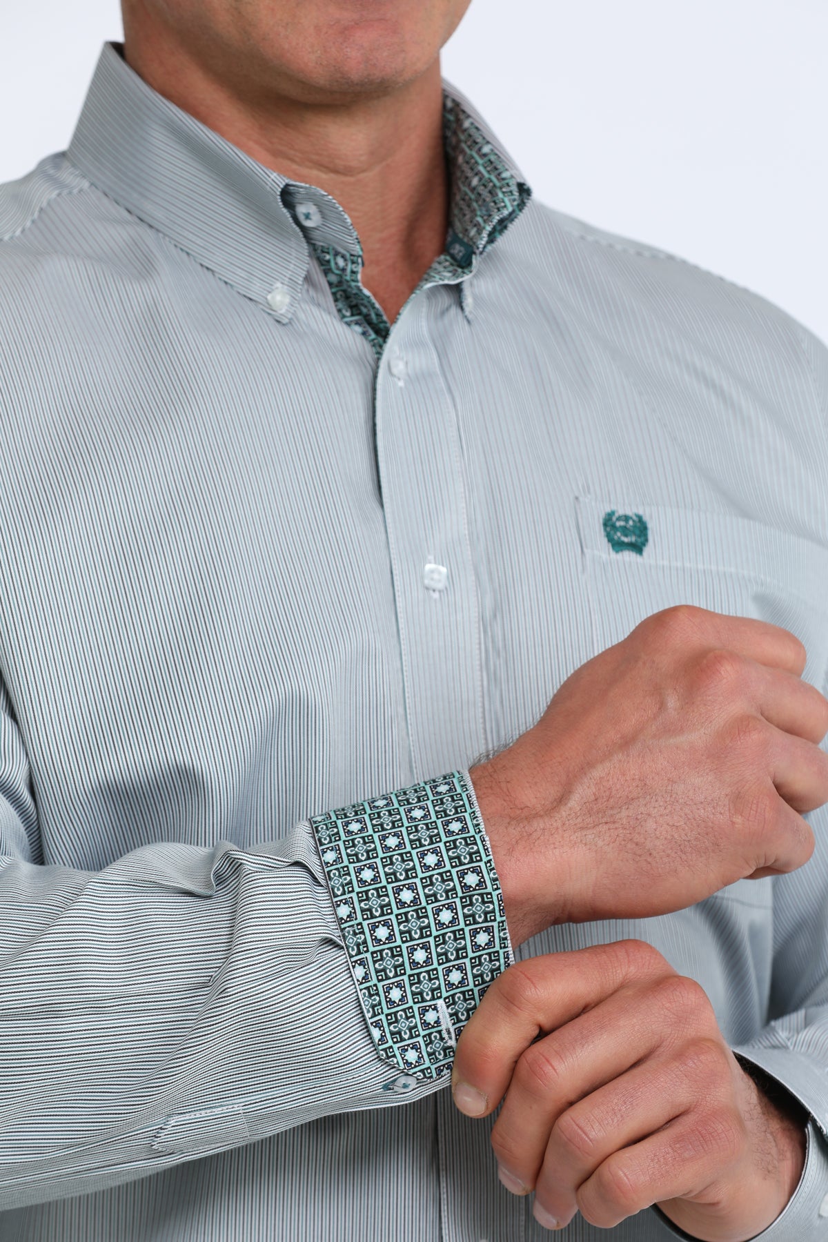 Cinch Men's Tencel Green & Black Stripe Western Shirt