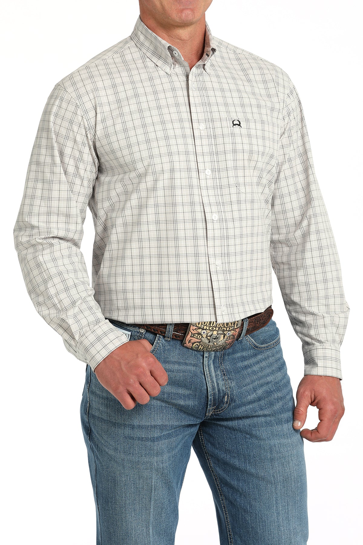 Cinch Men's ArenaFlex White/Cream Plaid Western Shirt