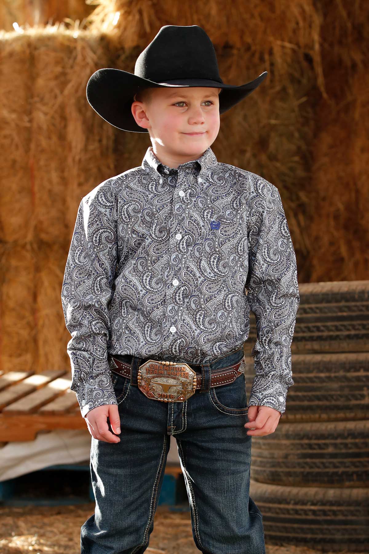 Cinch Boy's Black & White Paisley Western Shirt