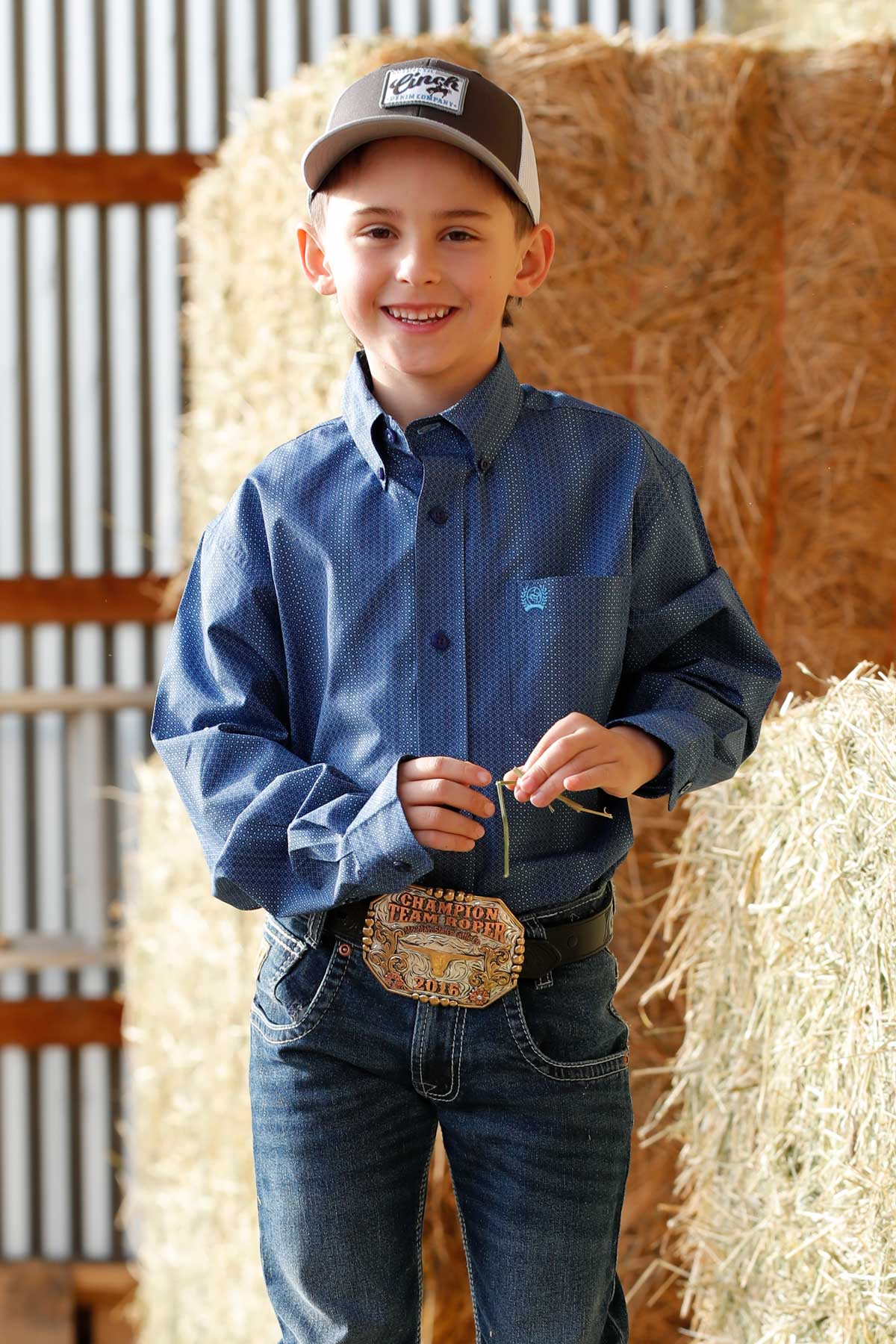 Cinch Boy's Royal Blue Print Western Shirt