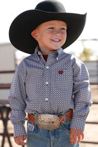 Cinch Boy's Toddler Red & Blue Square Western Shirt