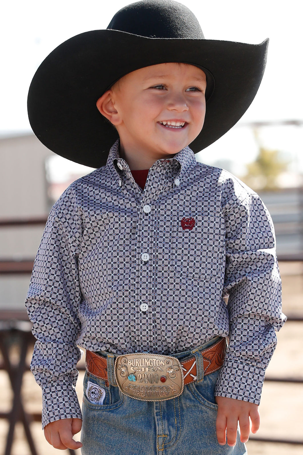 Cinch Boy's Toddler Red/Blue Square Western Shirt