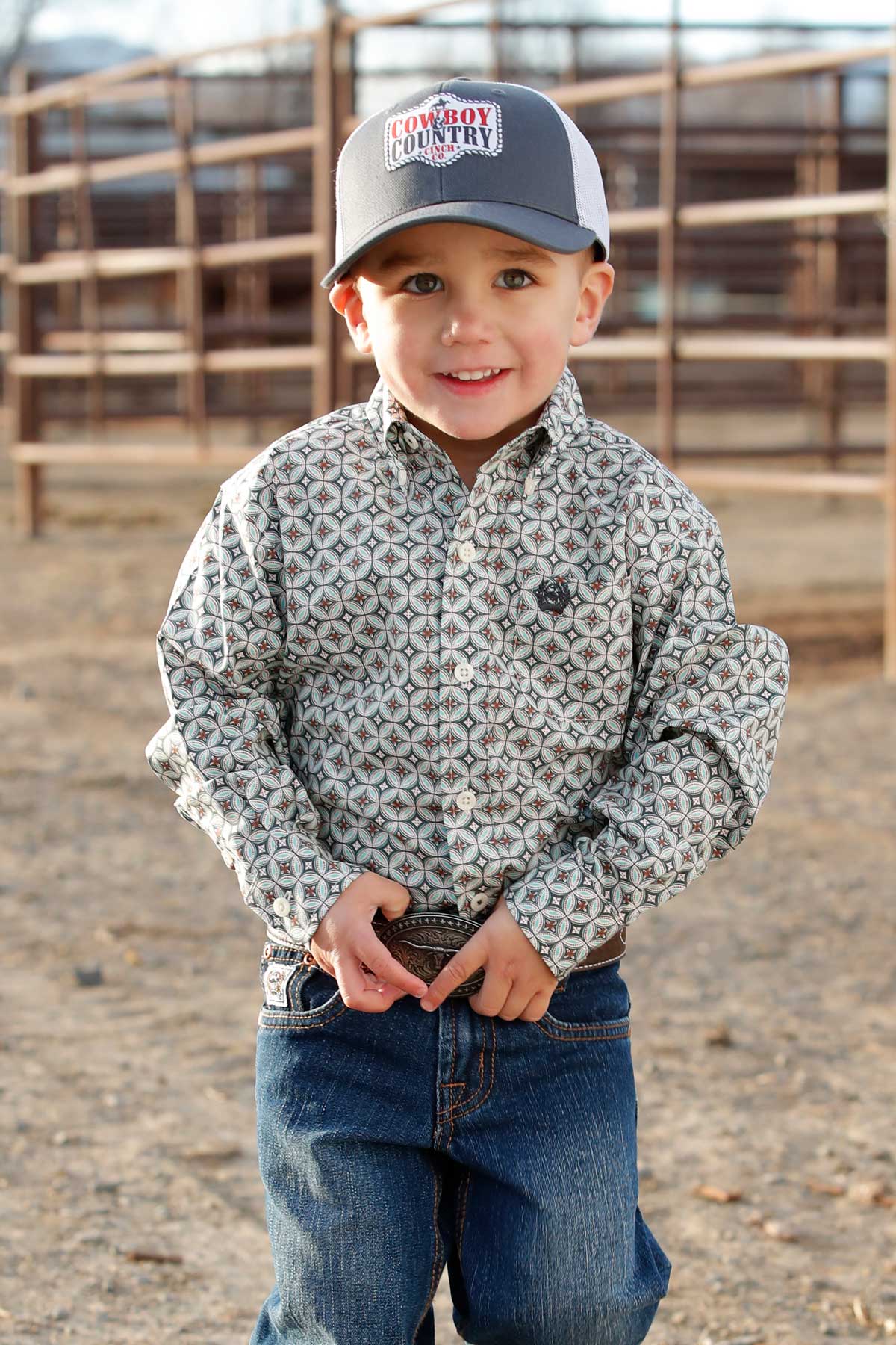 Cinch Boy's Toddler Cream Diamond Print Western Shirt