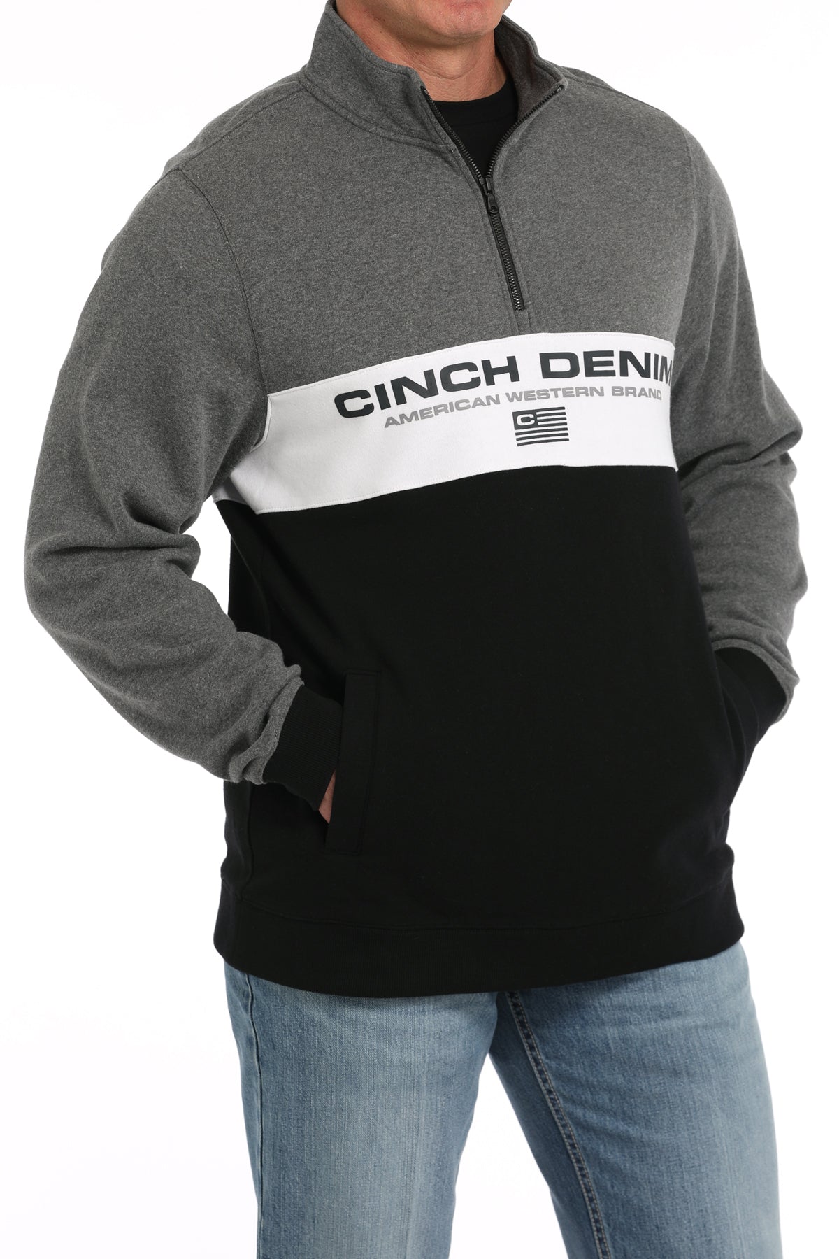 Cinch Men's Black & Gray Color Block ¼ Zip Pullover