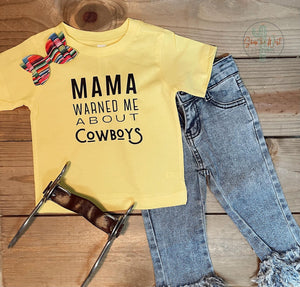 STW Girl's Toddler Mama Warned Me About Cowboys T-Shirt