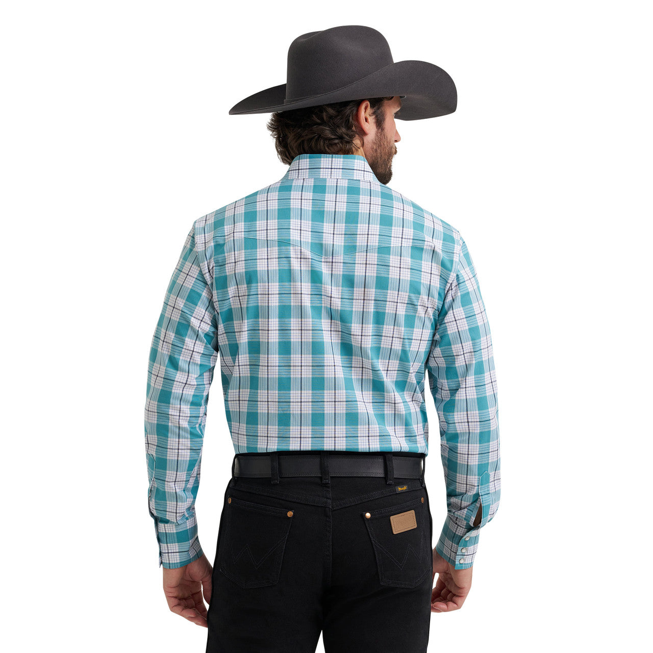 Wrangler Men's Teal Coastal Ridge Plaid Wrinkle Resist Western Snap Shirt