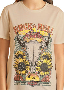 Rock & Roll Women's Steer Head & Sunflowers T-Shirt