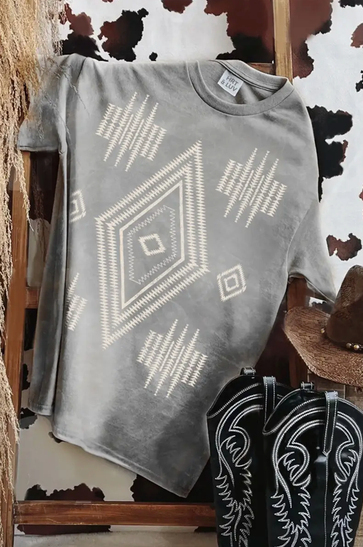 Women's Mineral Gray Aztec Tribal Boho Graphic T-Shirt