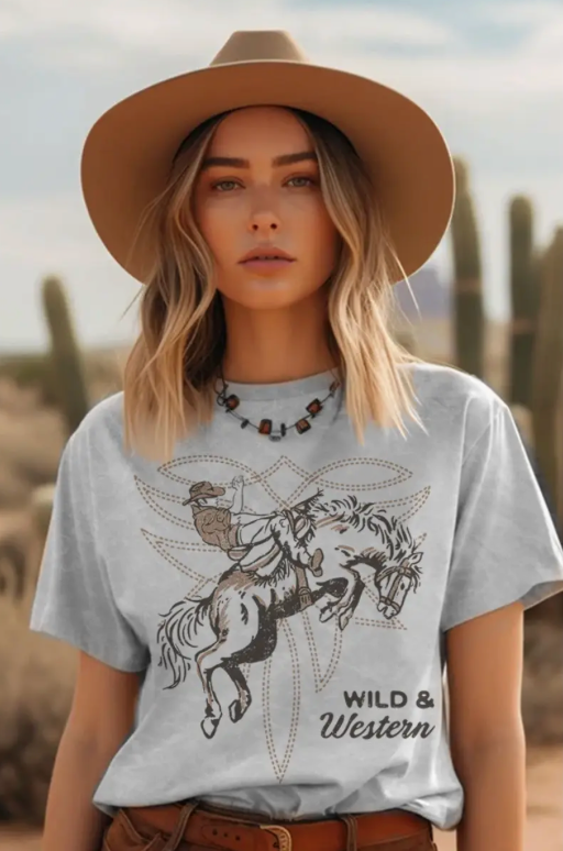 Women's Mineral Gray Wild N Western Graphic T-Shirt