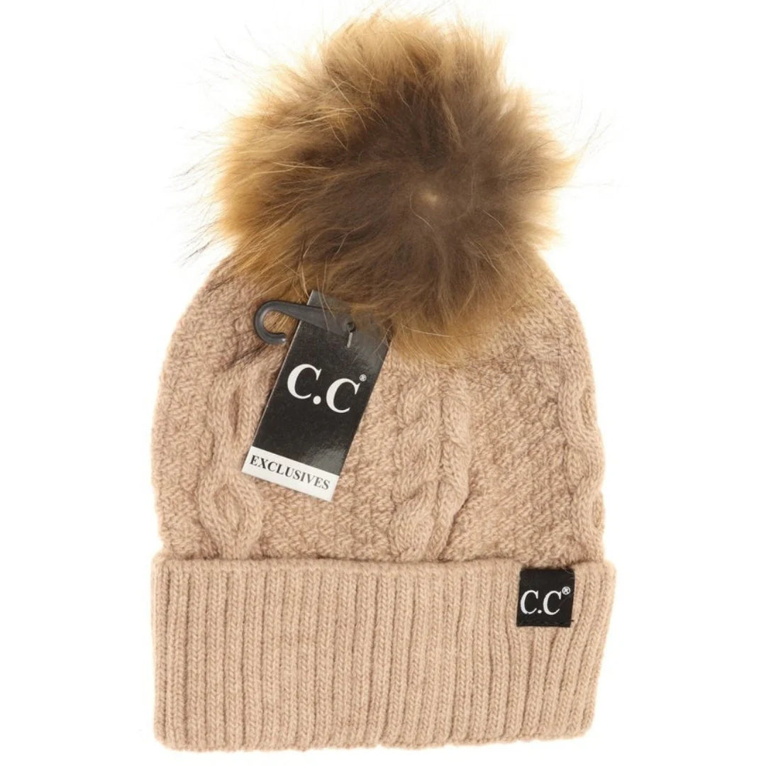 C.C Beanie Exclusive Black Label Fur Pom Beanie