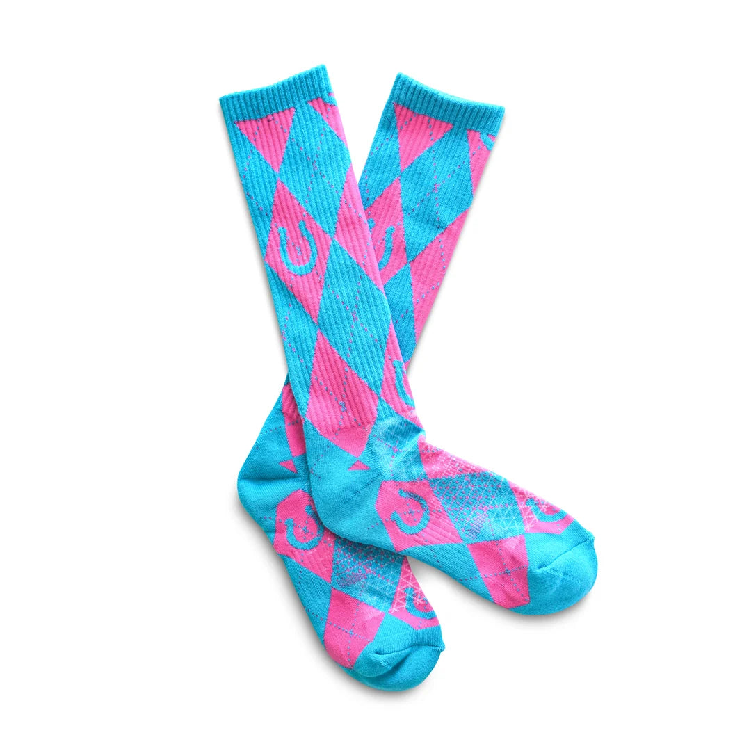 Lucky Chuck : Argyle Turquoise/ Hot Pink Performance Boot Socks