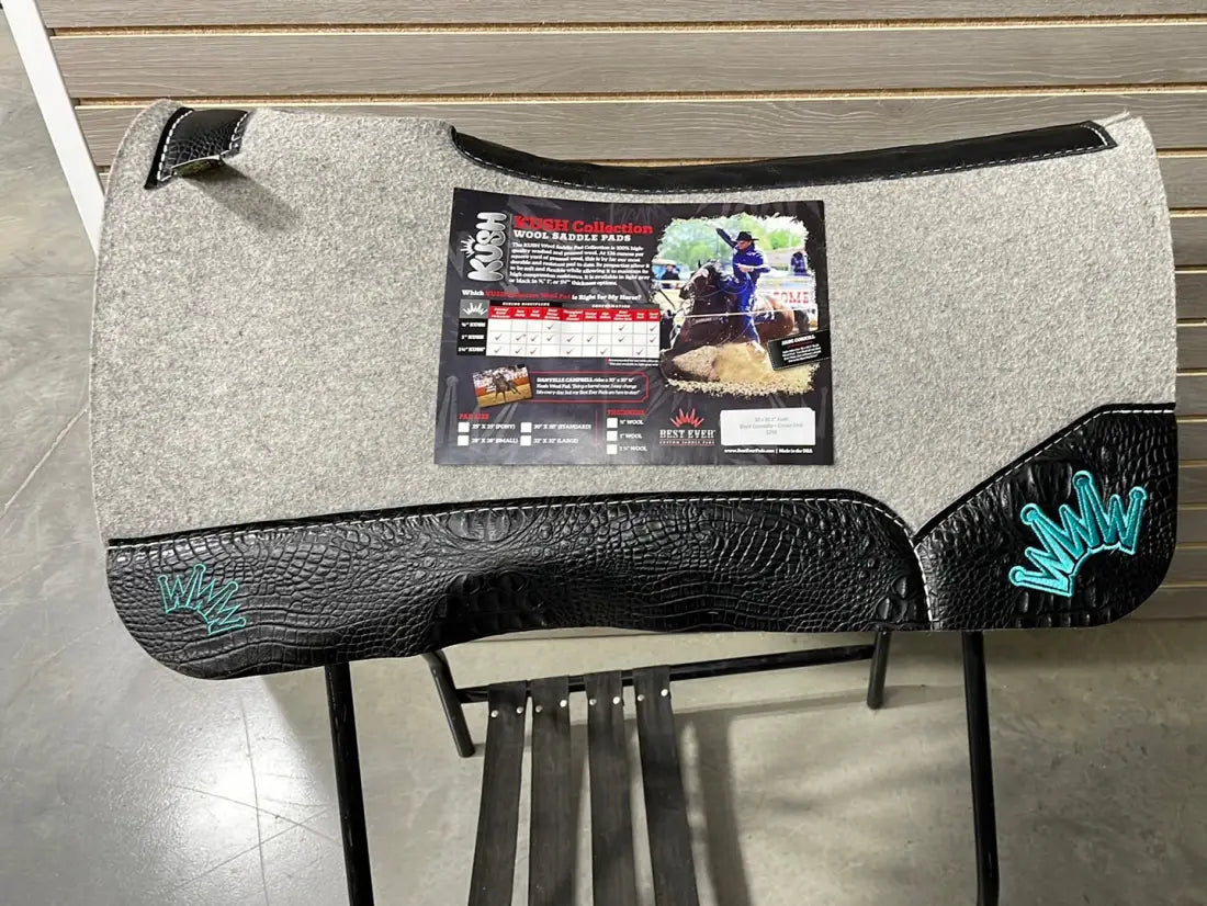 Best Ever Kush Saddle Pad - Black Croc Teal Crown (1’’ thick 30’’x30’’) 30’’ X 30’’ / 1’’ Saddle Pad