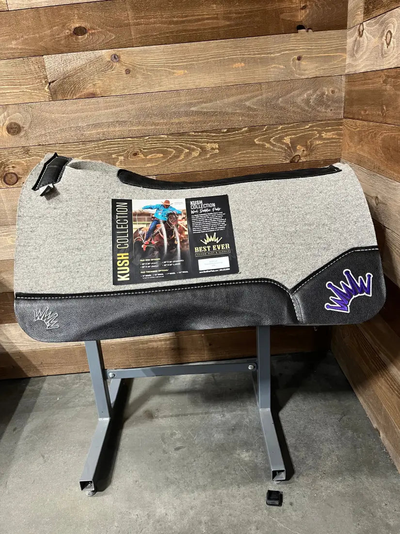 Best Ever Kush Saddle Pad - Black Leather White/Purple Crown (1.25’’ thick 32’’x32’’) 32’’ X 32’’ / 1.25’’ Saddle Pad