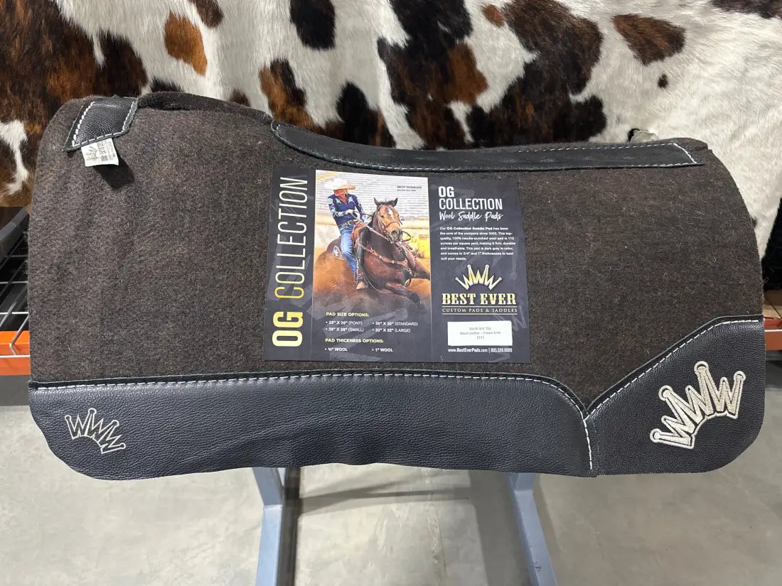Best Ever OG Saddle Pad - Black Leather Beige Crown (3/4’’ thick 30’’x30’’) 30’’ X 30’’ / 3/4’’ Saddle Pad