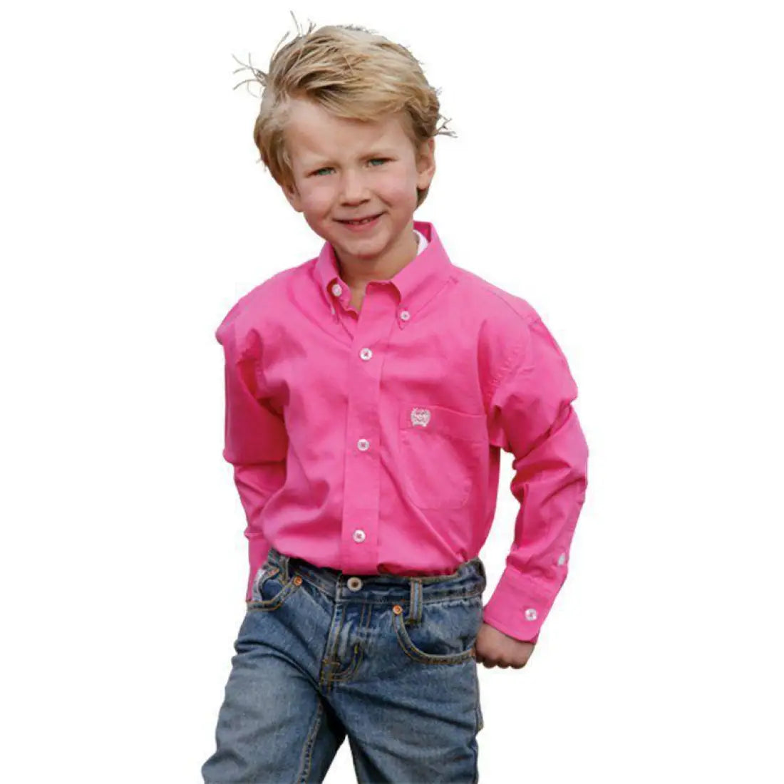 Cinch Boy's Pink Solid Twill Button-Down Western Shirt XS