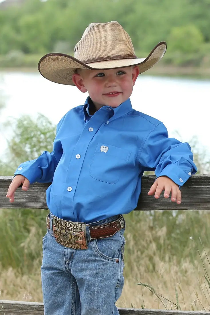 Cinch Boy’s Solid Blue Western Shirt XSmall Boy’s Western