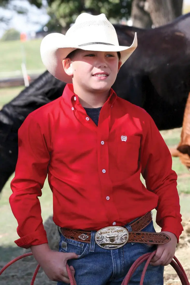 Cinch Boy’s Solid Red Western Shirt XSmall Boy’s Western