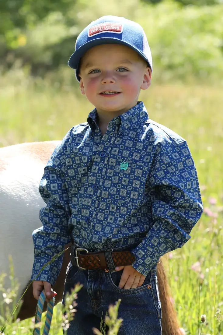 Cinch Boy’s Toddler Royal Blue Square Western Shirt 2T Boy’s Toddler Top
