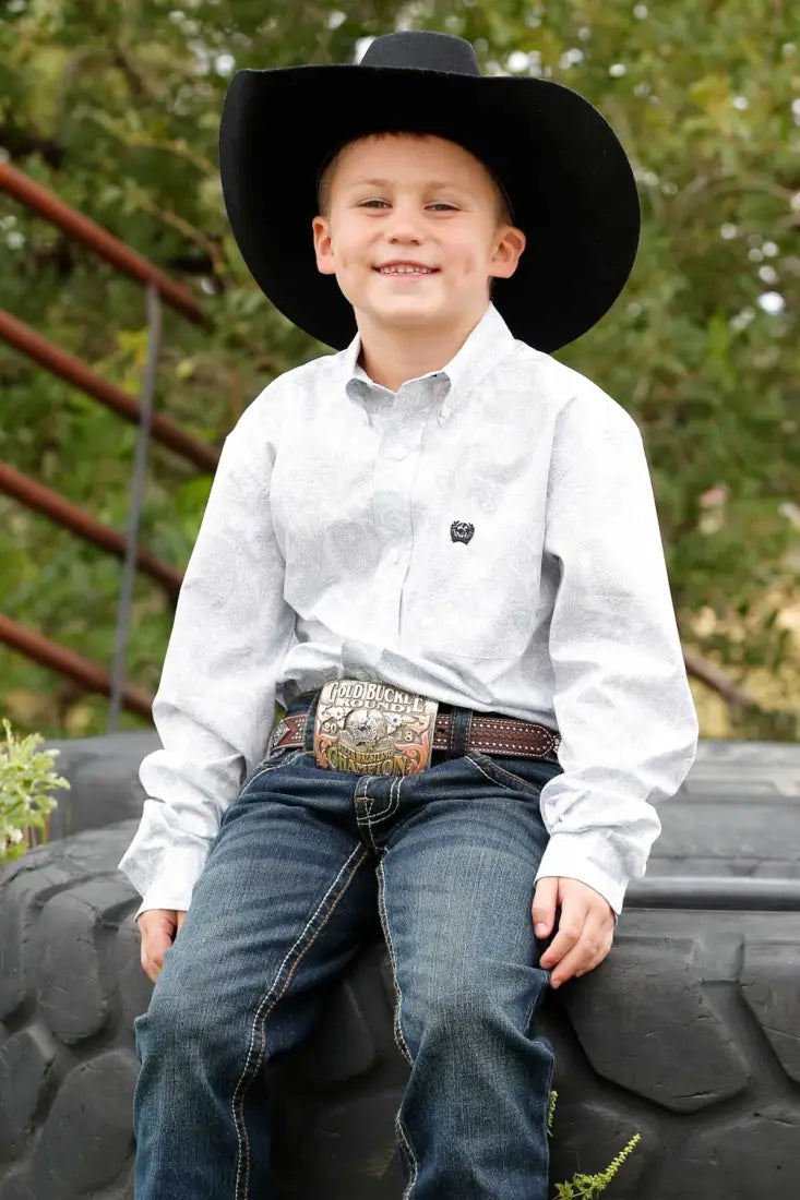 Cinch Boy’s White Print Western Shirt Boy’s Western