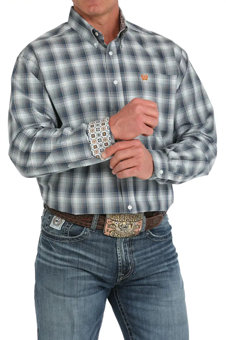 Cinch Men’s Blue/Gray/Copper Plaid Western Shirt Men’s Western