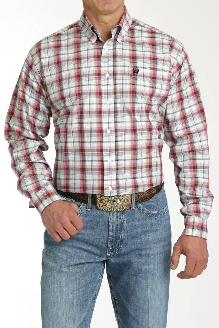 Cinch Men’s Red & White Plaid Western Shirt Men’s Western