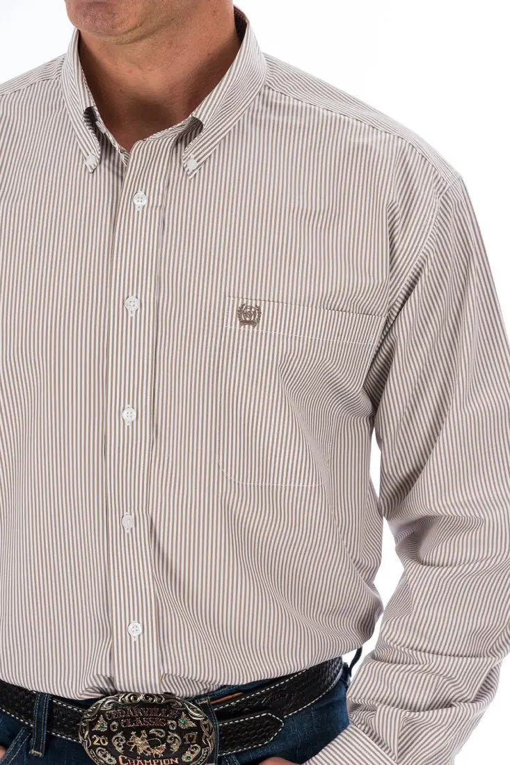 Cinch Men’s Tencel Khaki Pinstripe Western Shirt Men’s Western