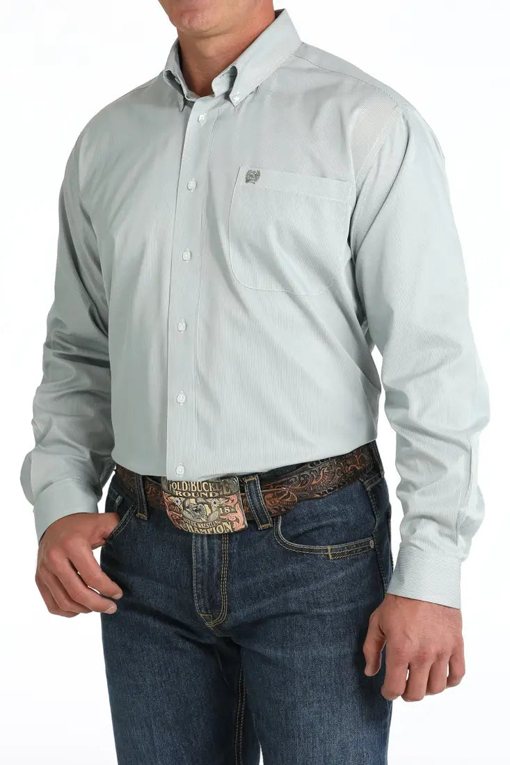 Cinch Men’s Tencel Sage Green MicroStripe Western Shirt Men’s Western
