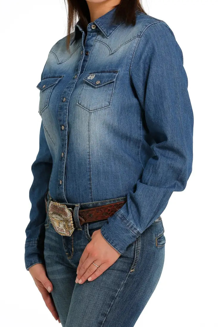 Cinch Women’s Dark Stonewash Denim Western Shirt Women’s Western