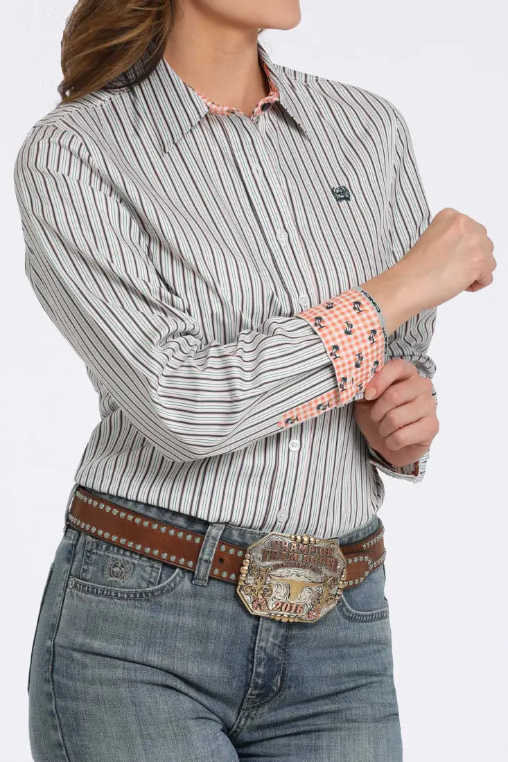 Cinch Women’s Navy & Coral Stripe Tencel Western Shirt Women’s Western