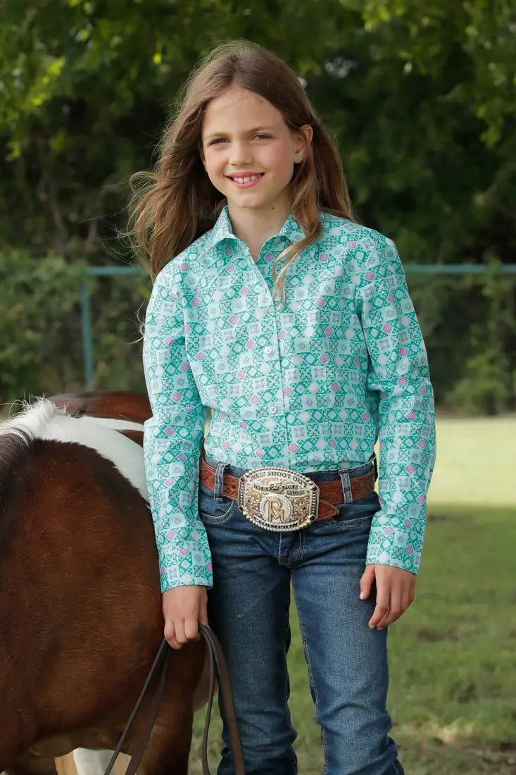 Cruel Girl’s Turquoise & Fuchsia Talavera Western Shirt Girl’s Western