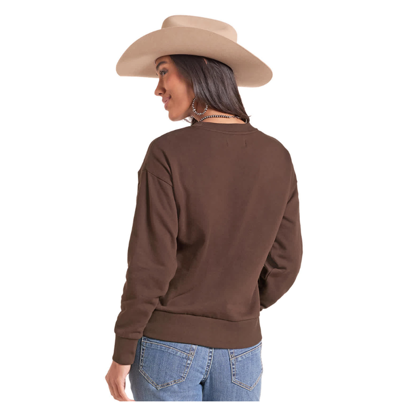 Panhandle Women's Dark Brown Horseshoe Applique Crew Neck Sweater