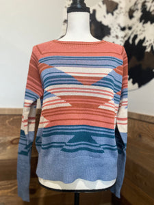 Pendleton Women's Rose/Indigo Blue Raglan Cotton Knit Sweater