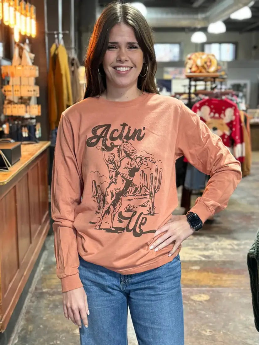 J.Forks Women’s Terracotta Actin’ Up Long Sleeve T-Shirt Women’s T-Shirt