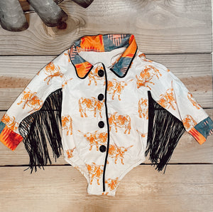 STW Girl's Toddler Longhorn Fringe Long Sleeve Bodysuit