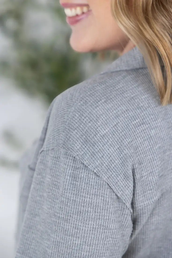 Michelle Mae Women’s Gray Waffle Knit Button Sweater Women’s Sweater