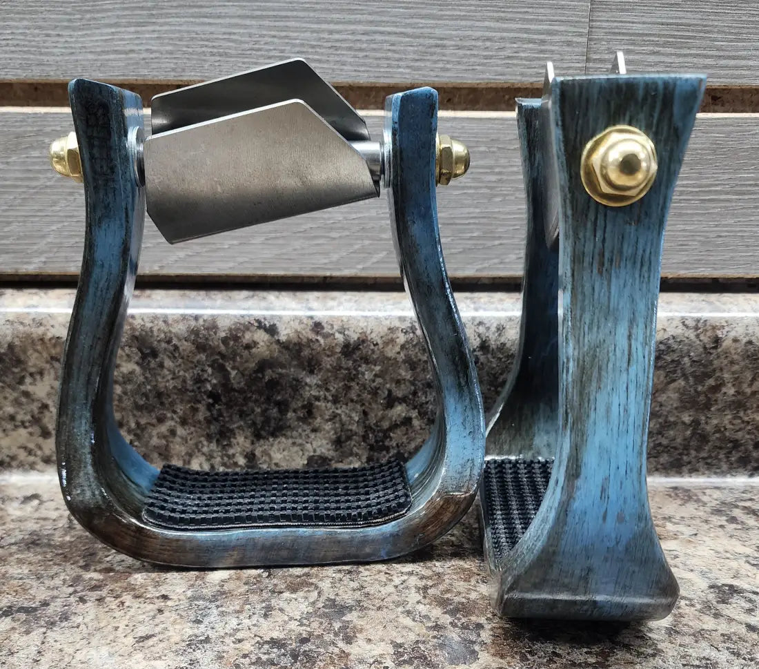 Nettles Stirrups ’The Barrel Racer’ - Petite 2’’ 2’’ / Distressed Spa Blue / Leveler Stirrups