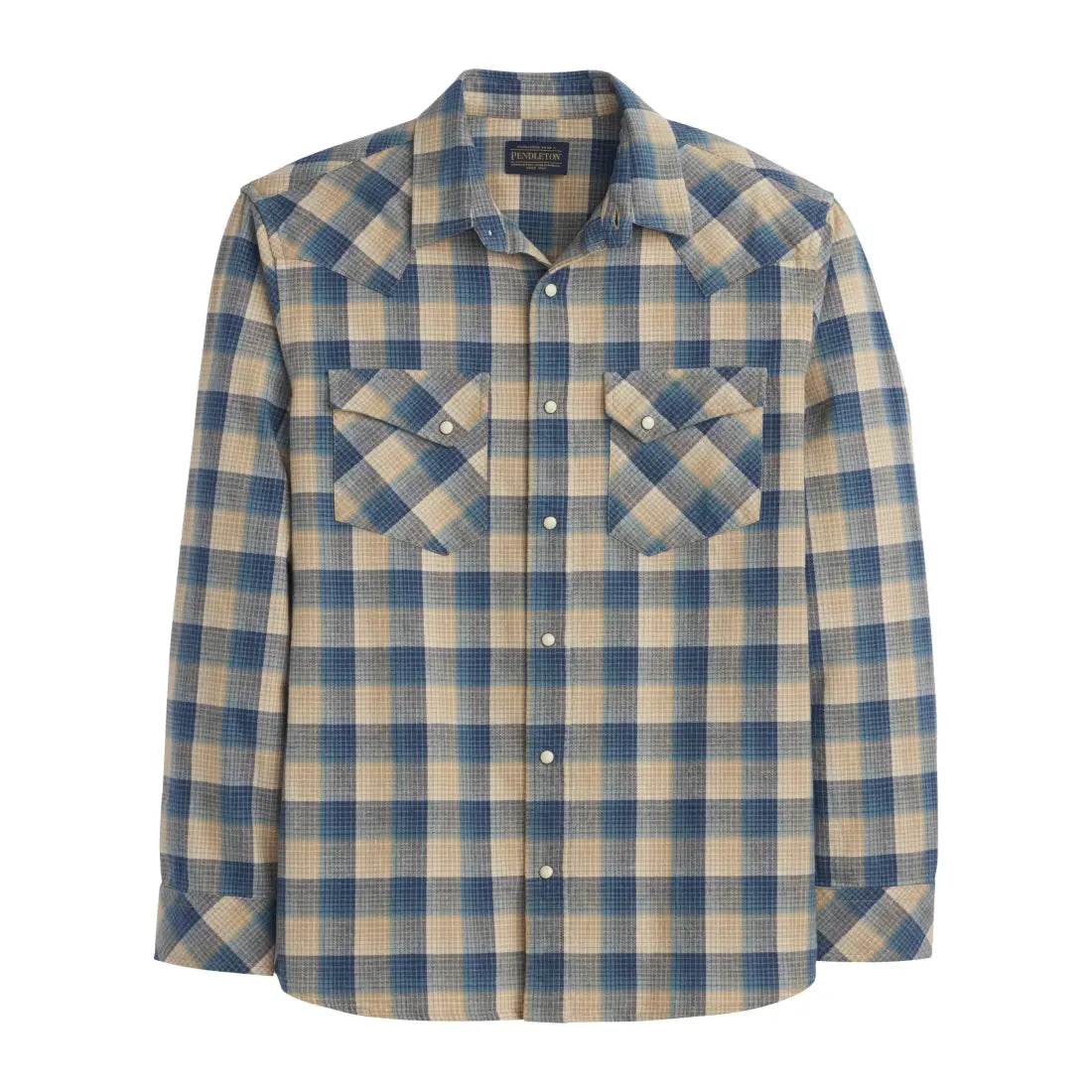 Pendleton Men’s Tan/Blue Plaid Wyatt Western Cotton Shirt Men’s Western