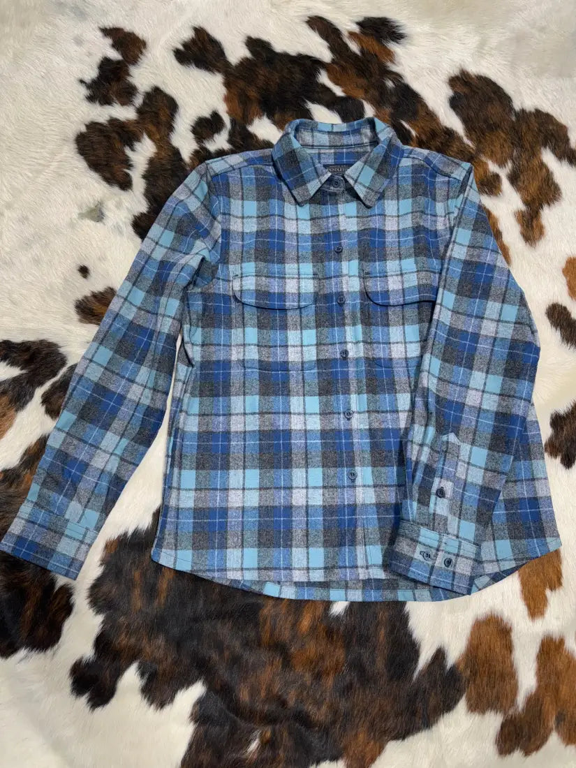 Pendleton Women’s Blue Surf Plaid Wool Western Shirt Women’s Western