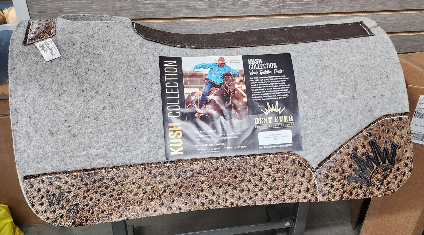 Best Ever Kush Saddle Pad - Ostrich Mocha Latte Black Crown (3/4" thick, 30"X30")