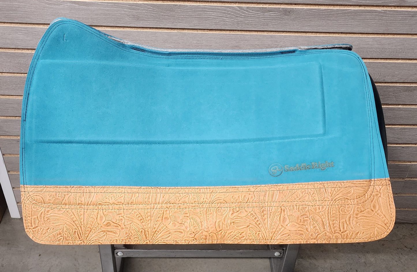 SaddleRight Legacy Saddle Pad 28" x 32" - Teal Suede & Tan Floral