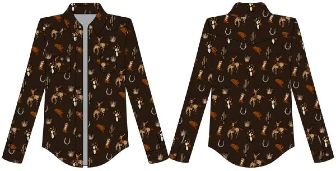 Rock & Roll Girl’s Brown Pint Snap Western Shirt Girl’s Western